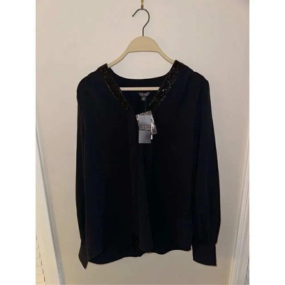 NWT Lauren Ralph Lauren Black Label Blouse Medium Beaded